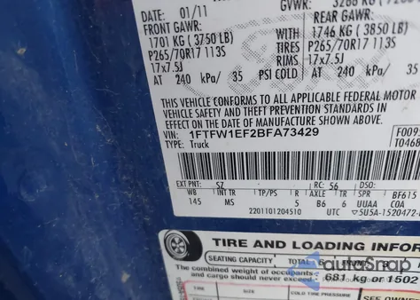 2011 Ford F-150 Xlt from USA, damaged, VIN 1FTFW1EF2BFA73429